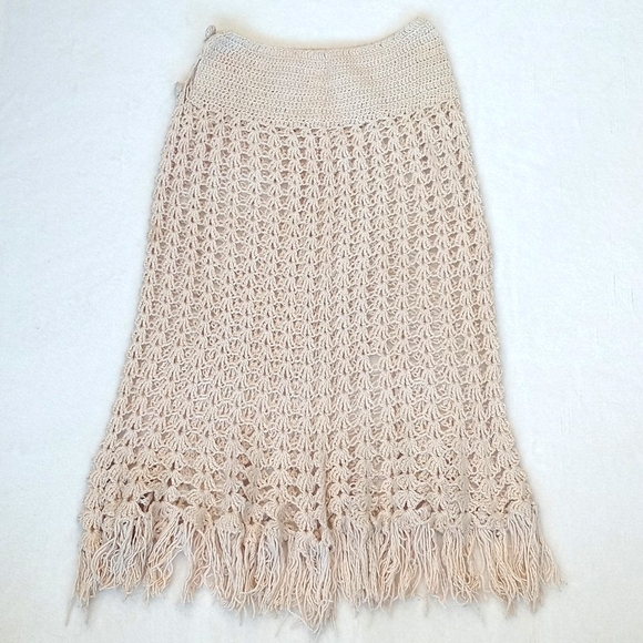 Vintage Dresses & Skirts - Vintage Elegant Cream/ Nude Rope Crochet Hand Knit Skirt M